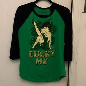 St Patrick’s Day : Betty Boop Green and Black Long Sleeve Tee